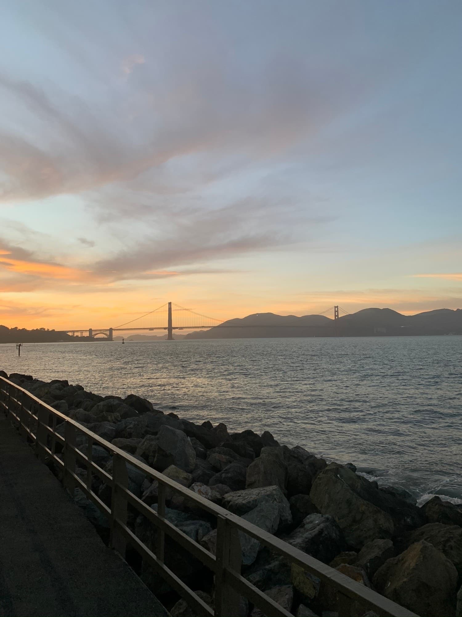 The Golden Gate at sunset, near the St. Francis Yacht Club