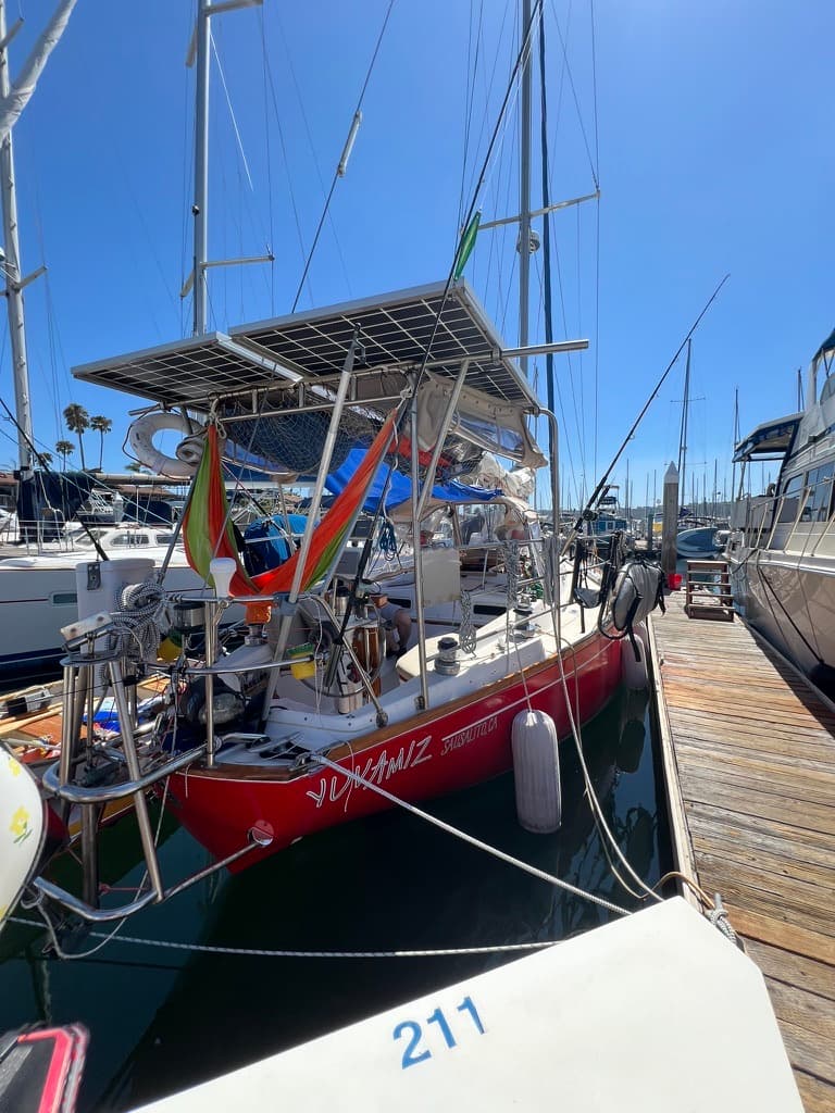 The sailboat Yuvamiz at the dock before a long voyage south
